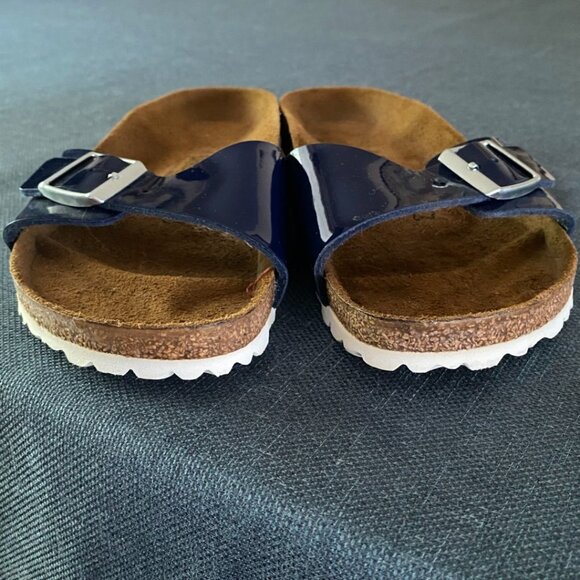 Birkenstock Madrid Birko Flor Narrow Blue Patent Leather Sandal Size 41 L10 M8 - Picture 2 of 8